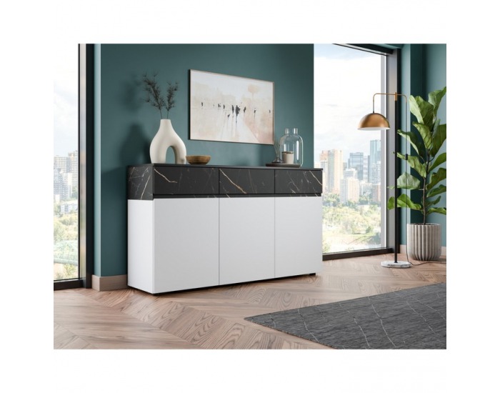 Trojdverová komoda so zásuvkami Modeta - biela alpská / san sebastian