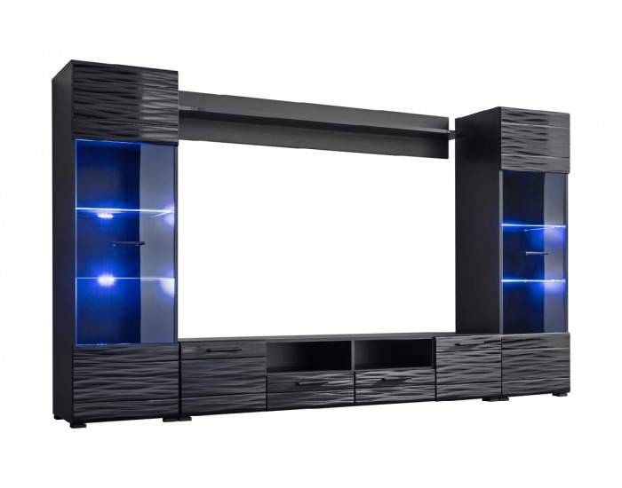 Obývacia stena s osvetlením Modica - čierna / sahara lesk
