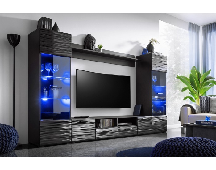Obývacia stena s osvetlením Modica - čierna / sahara lesk