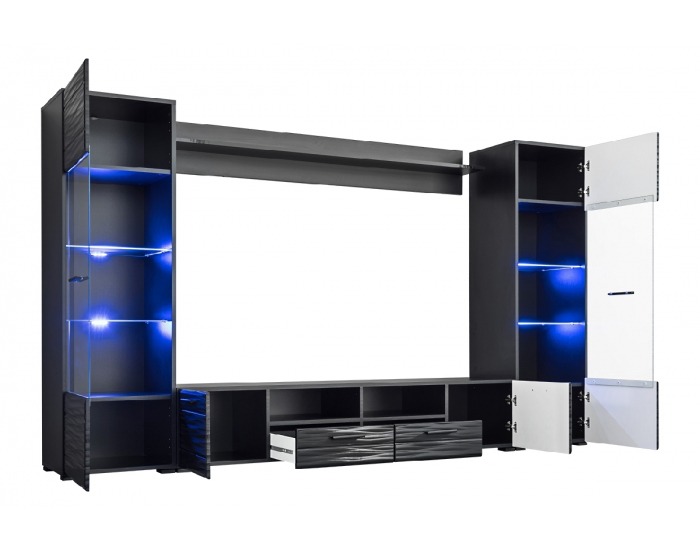 Obývacia stena s osvetlením Modica - čierna / sahara lesk