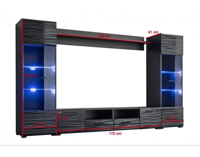 Obývacia stena s osvetlením Modica - čierna / sahara lesk
