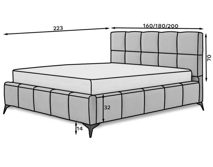 Čalúnená manželská posteľ s roštom Molina 160 - tmavosivá