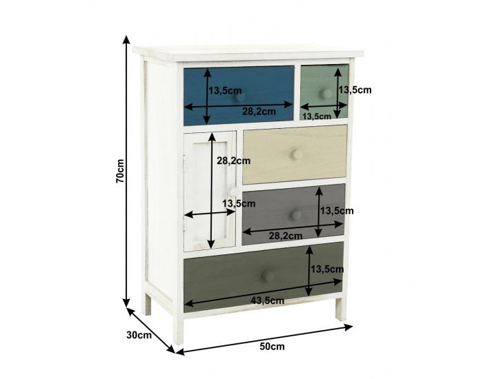 Jednodverová komoda so zásuvkami Monet 1 New - biela / kombinácia farieb