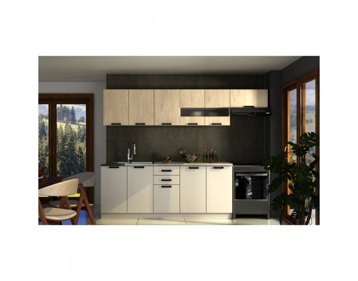 Kuchynská linka Monia 260 - dub cremona / kašmír / krémová Navona