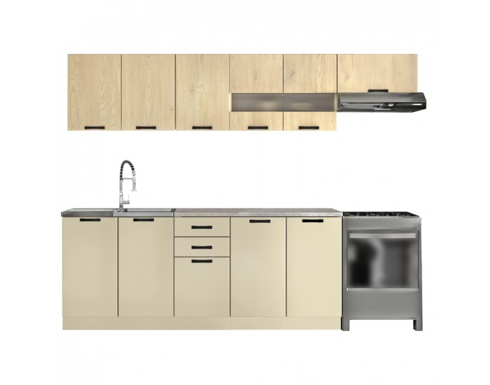 Kuchynská linka Monia 260 - dub cremona / kašmír / krémová Navona