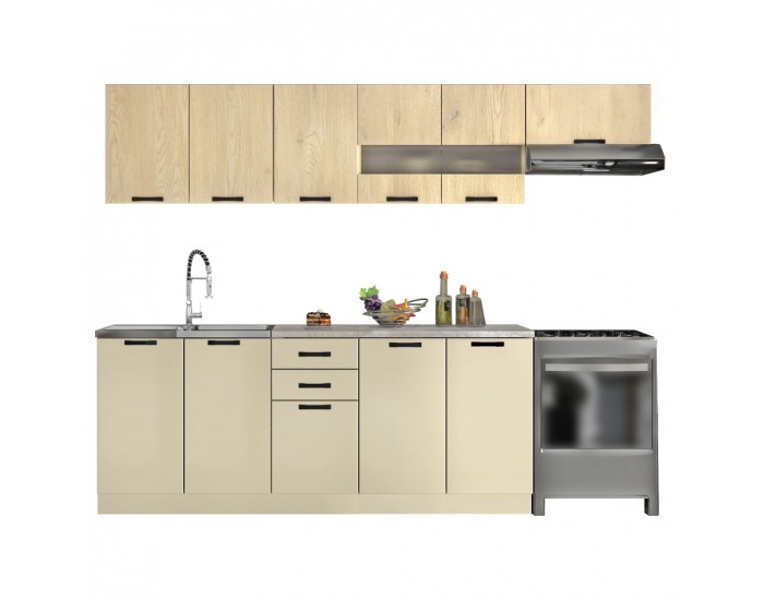 Kuchynská linka Monia 260 - dub cremona / kašmír / krémová Navona