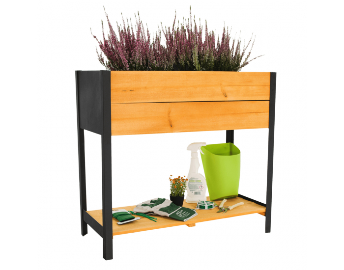 Vyvýšený záhon s policou Monto Typ 1 - prírodná / čierna