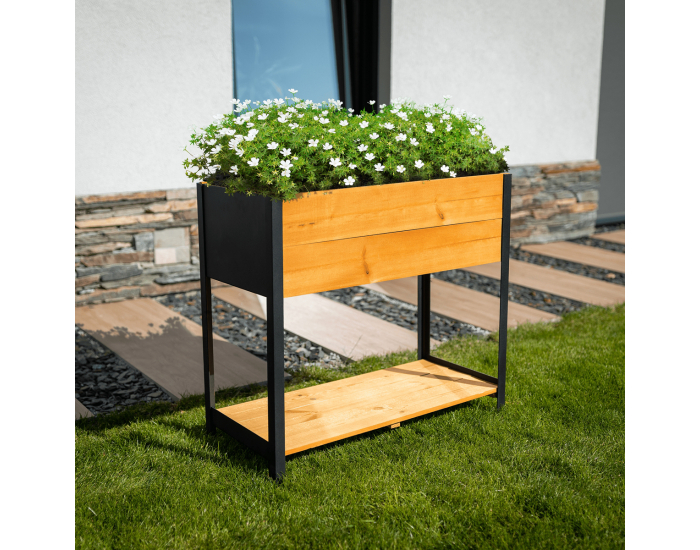 Vyvýšený záhon s policou Monto Typ 1 - prírodná / čierna
