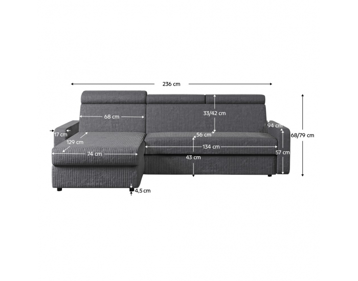 Rohová sedačka s rozkladom a úložným priestorom Mora Roh L - sivá