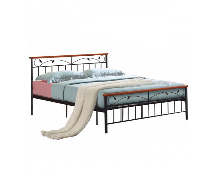 Kovová manželská posteľ s roštom Morena New 160 - čierna / čerešňa