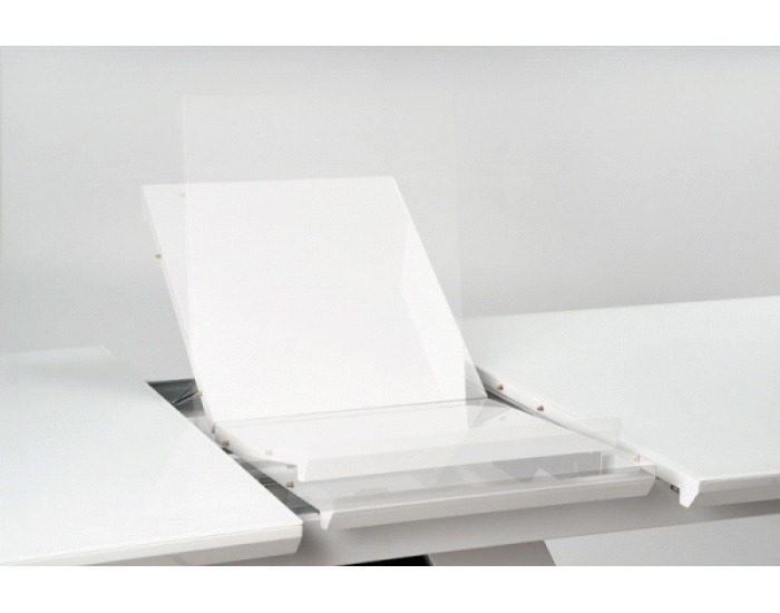 Rozkladací jedálenský stôl Mortis - biely lesk / tmavosivá