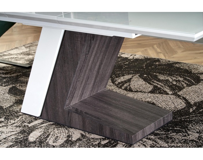 Rozkladací jedálenský stôl Mortis - biely lesk / tmavosivá