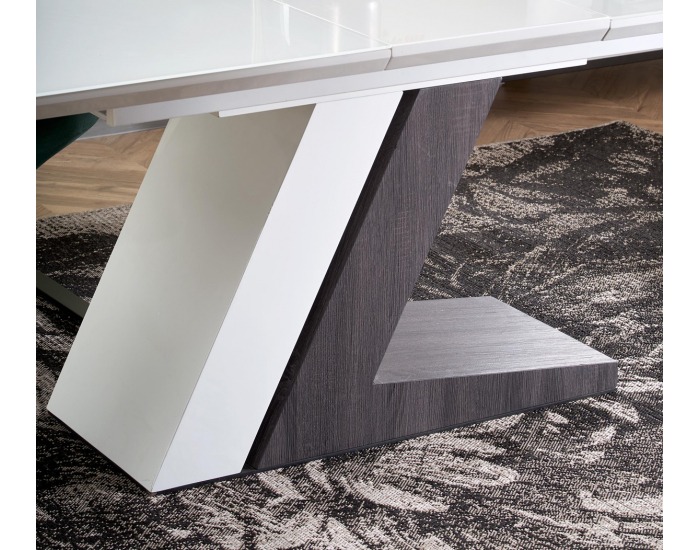 Rozkladací jedálenský stôl Mortis - biely lesk / tmavosivá