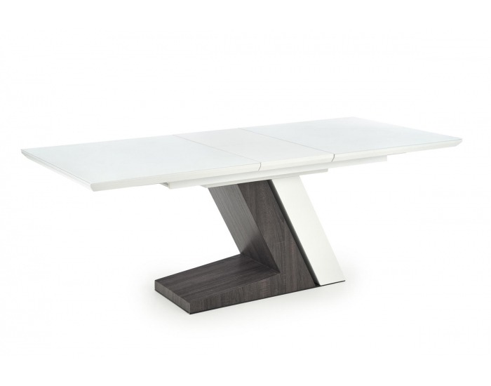 Rozkladací jedálenský stôl Mortis - biely lesk / tmavosivá