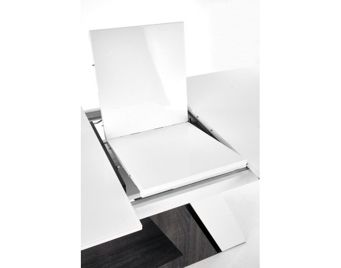 Rozkladací jedálenský stôl Mortis - biely lesk / tmavosivá