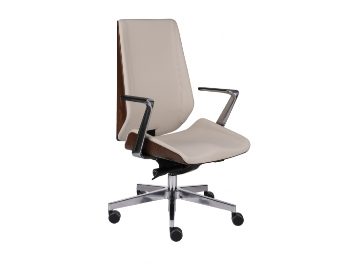 Kancelárska stolička s podrúčkami Munos Wood AL1 - krémová / svetlý orech / chróm