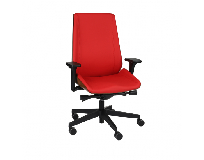 Kancelárska stolička s podrúčkami Munos Wood - červená (Valencia 02) / svetlý orech / čierna