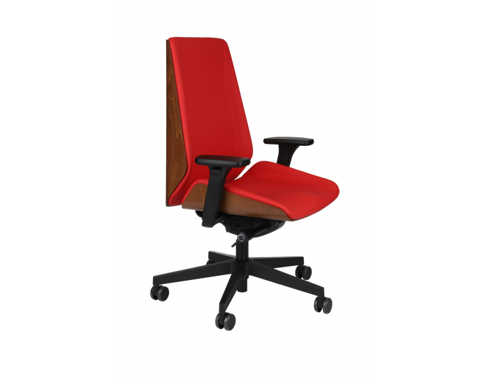 Kancelárska stolička s podrúčkami Munos Wood - červená (Valencia 02) / svetlý orech / čierna