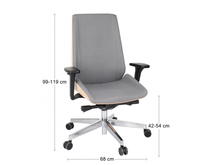 Kancelárska stolička s podrúčkami Munos Wood - tmavosivá / buk prírodný / chróm