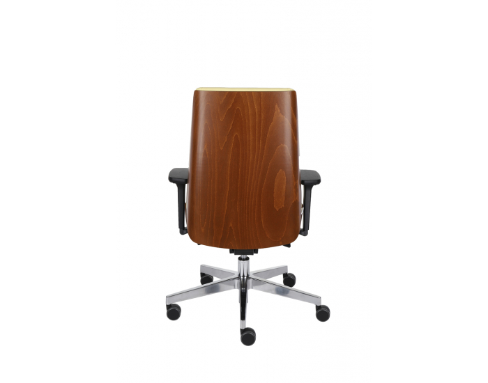 Kancelárska stolička s podrúčkami Munos Wood - žltá / orech svetlý / chróm