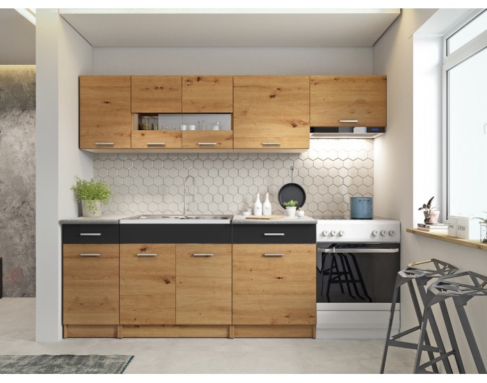 Kuchyňa Ariette 240 - dub artisan / čierny lesk