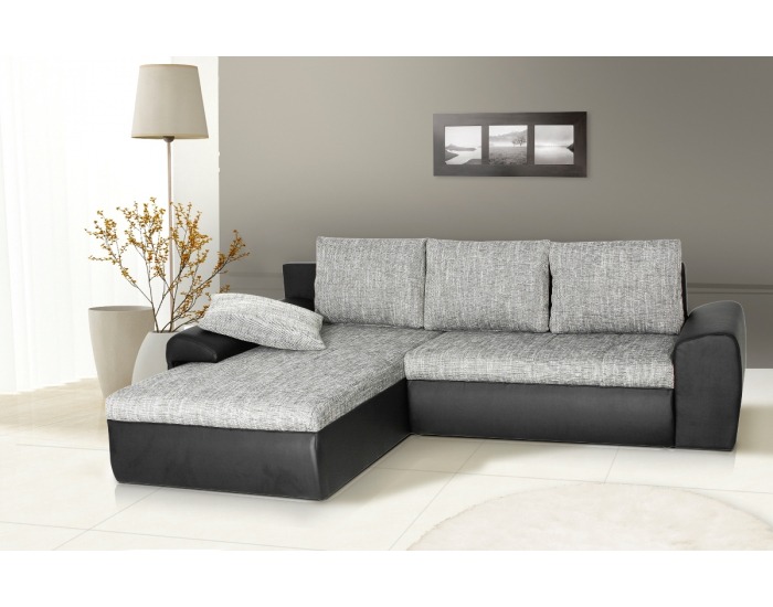 Rohová sedačka s rozkladom a úložným priestorom Bentley L/P - armada PU biela / lucy 3