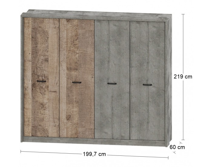 Štvordverová šatníková skriňa Bova W-4D - pieskový dub / woodcon