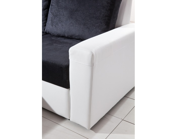 Rohová sedačka s rozkladom a úložným priestorom Belise - armada PU biela / hippo čierna