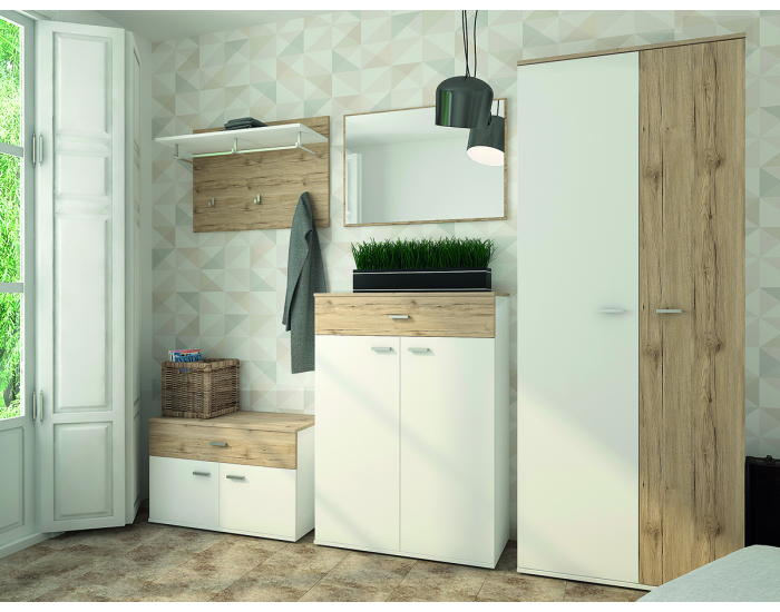 Dvojdverová predsieňová skrinka so zásuvkou Bristol S-2D/1DR - biela / dub wellington