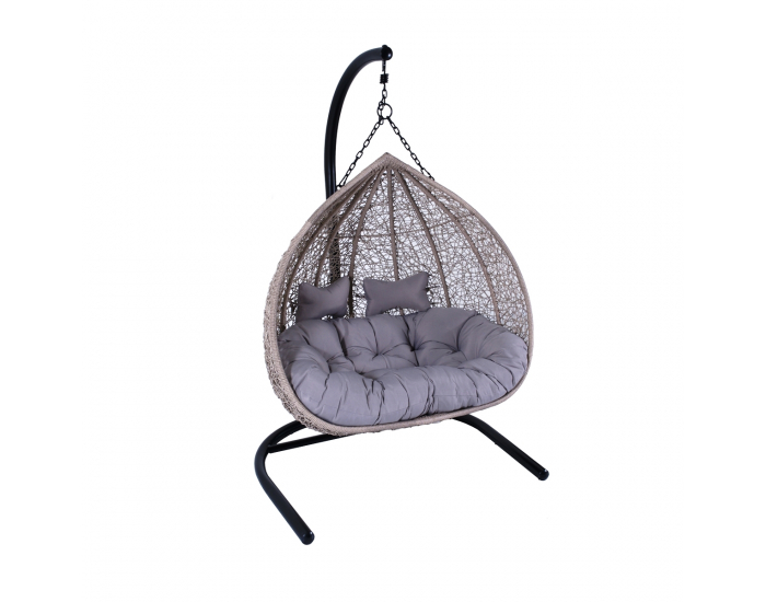 Závesné hojdacie kreslo Cuban - sivý ratan / sivé podušky