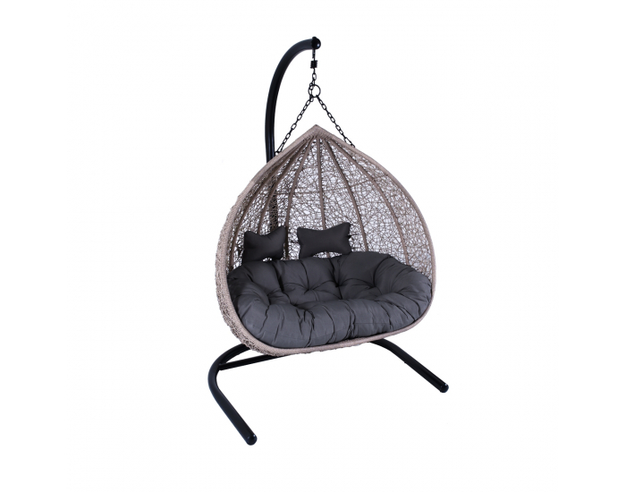 Závesné hojdacie kreslo Cuban - sivý ratan / tmavosivé podušky