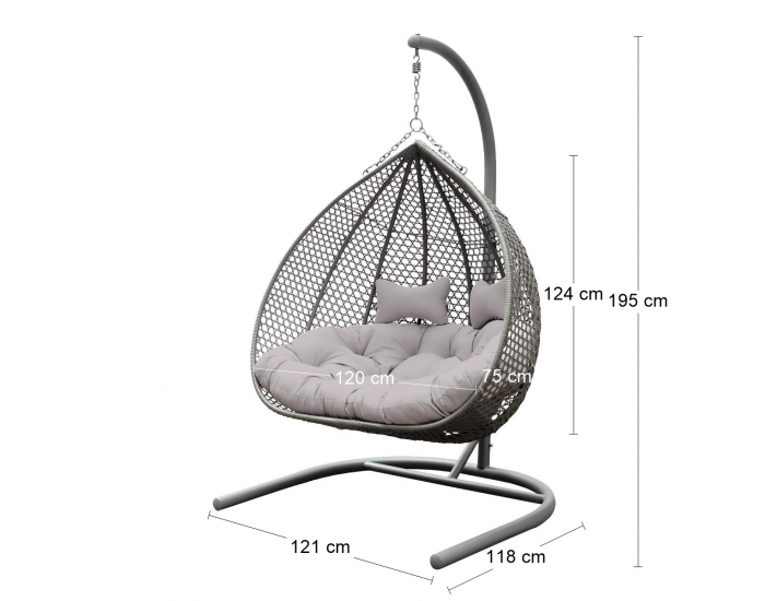 Závesné hojdacie kreslo Dominica - sivý ratan / sivé podušky