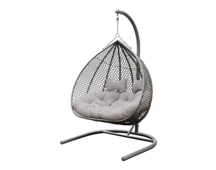 Závesné hojdacie kreslo Dominica - sivý ratan / sivé podušky