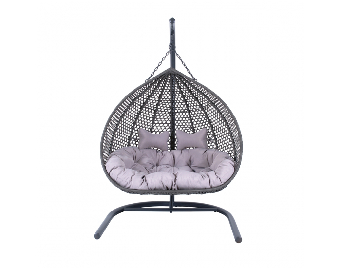 Závesné hojdacie kreslo Dominica - sivý ratan / sivé podušky
