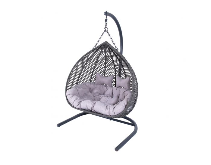 Závesné hojdacie kreslo Dominica - sivý ratan / sivé podušky