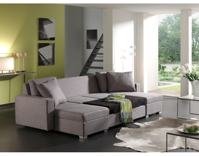 Rohová sedačka U s rozkladom a úložným priestorom Drive L/P - chiro C sivá