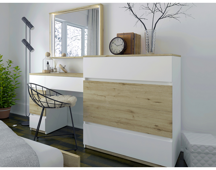 Trojdverová šatníková skriňa Leksand W-3D - dub wellington / biela