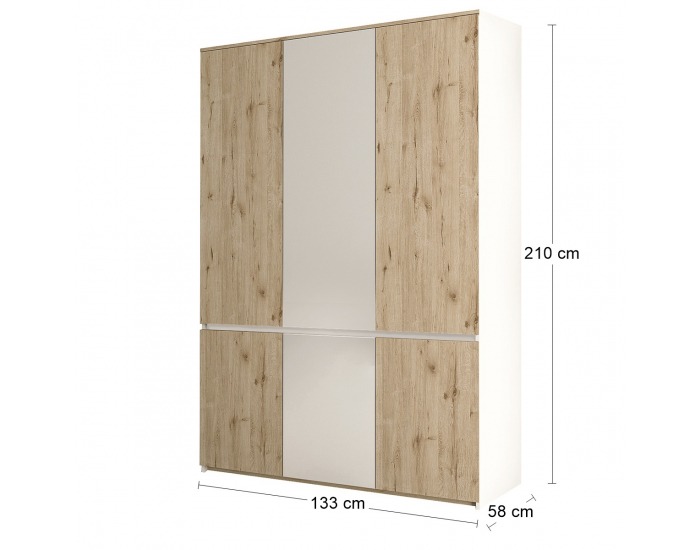 Trojdverová šatníková skriňa Leksand W-3D - dub wellington / biela