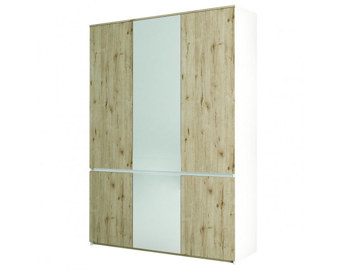 Trojdverová šatníková skriňa Leksand W-3D - dub wellington / biela