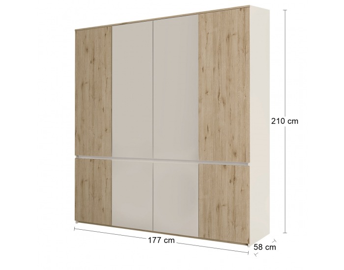 Štvordverová šatníková skriňa Leksand W-4D - dub wellington / biela