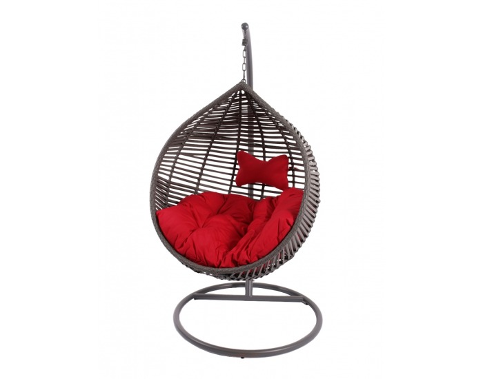 Závesné hojdacie kreslo Madeira - sivý ratan / červená poduška