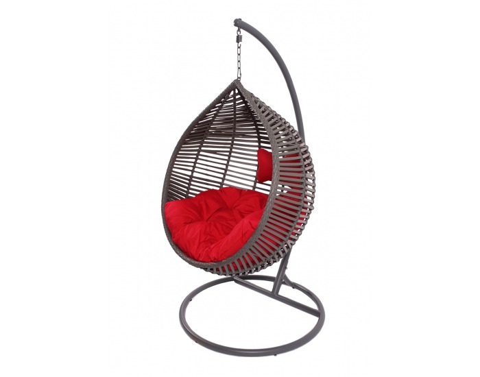 Závesné hojdacie kreslo Madeira - sivý ratan / červená poduška