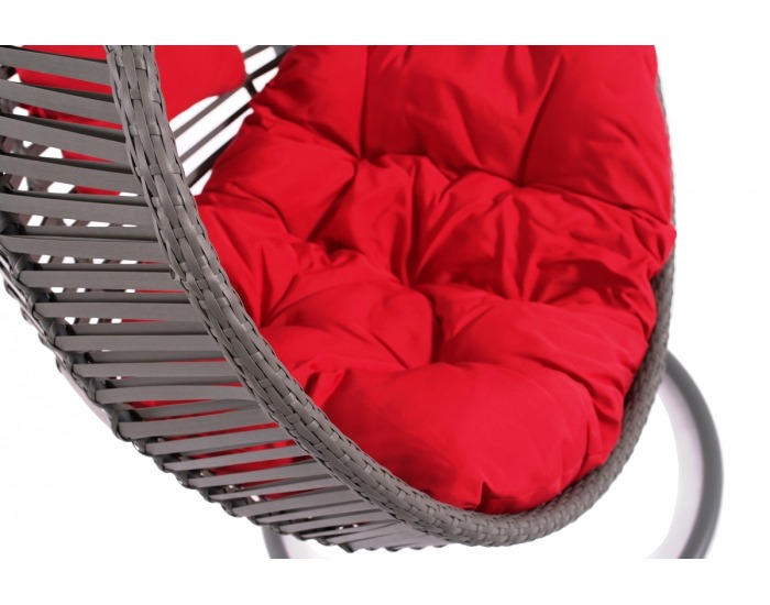 Závesné hojdacie kreslo Madeira - sivý ratan / červená poduška