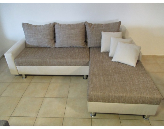 Rohová sedačka s rozkladom a úložným priestorom Maxi-L SR - krémová alcantra / svetlohnedý šenil