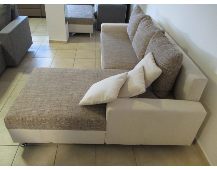 Rohová sedačka s rozkladom a úložným priestorom Maxi-L SR - krémová alcantra / svetlohnedý šenil