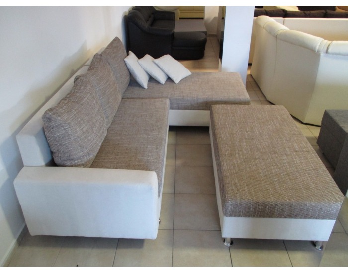 Rohová sedačka s rozkladom a úložným priestorom Maxi-L SR - krémová alcantra / svetlohnedý šenil