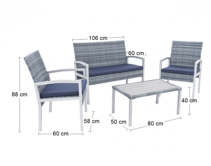 Záhradný nábytok z umelého ratanu Milagro - strieborná / sivá / modrá