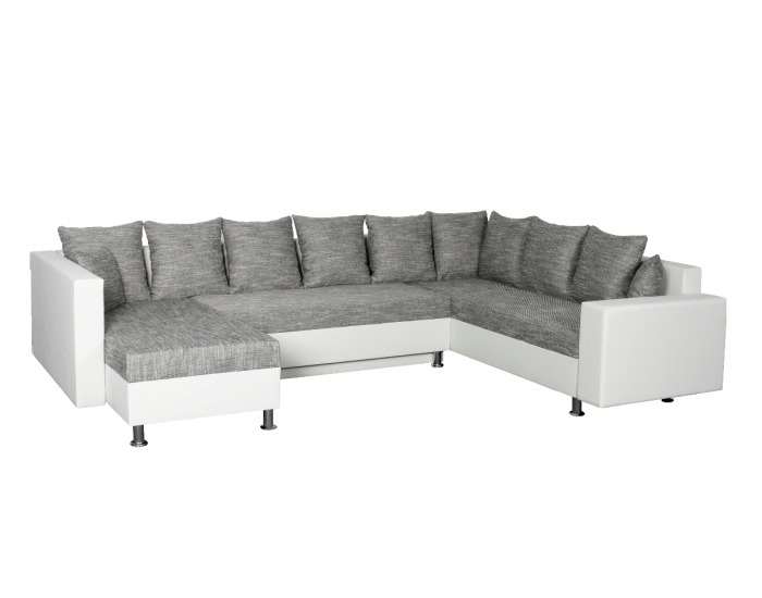 Rohová sedačka U s rozkladom a úložným priestorom Pauline - armada PU biela / lucy 1 sivá