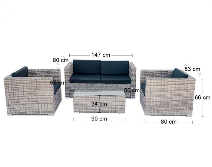 Záhradný nábytok z umelého ratanu Quattro - sivá / čierna