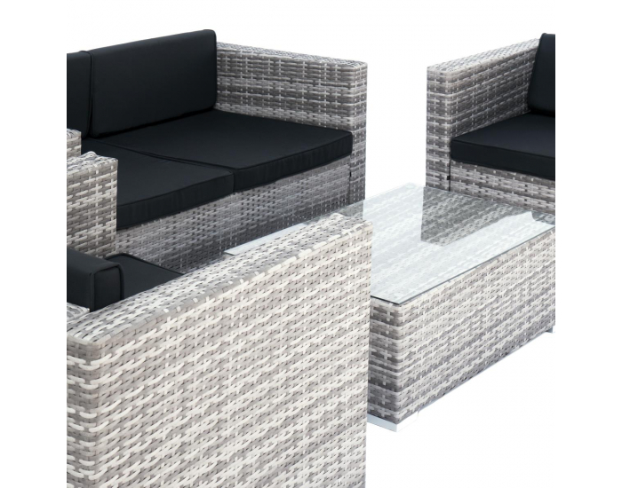 Záhradný nábytok z umelého ratanu Quattro - sivá / čierna